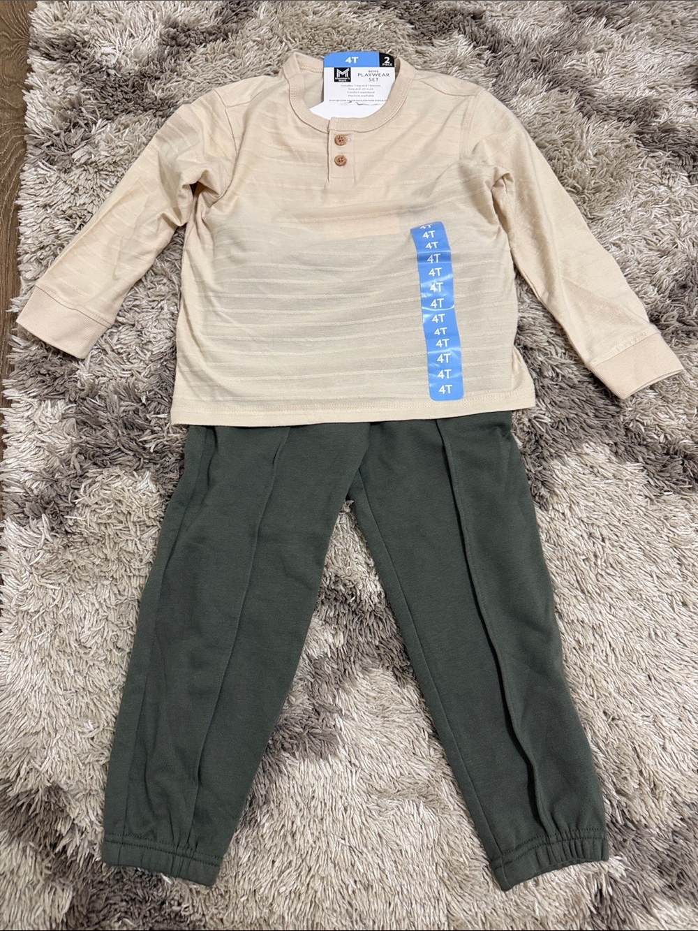 Toddler Two-Piece Set — Cream Henley Top & Dark Green Joggers